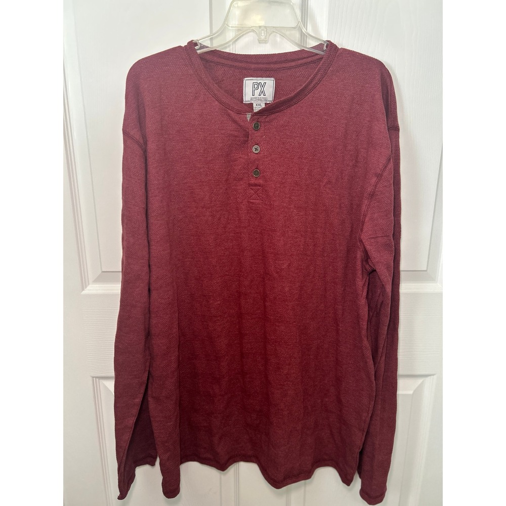 NWT‎ PX Henley Shirt Long Sleeve Button Up Casual Top Men's XXL Y2K Red